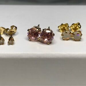 14kt Gold Opal, Diamond and Pink CZ Stud Earrings Set. Beautiful 😍